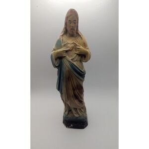 Vintage Sacred Heart of Jesus 12.5" Chalkware Statue Religious Figurine Catholic